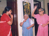 Mrs.Rani Krishnan being blessed by the senior citizens. 